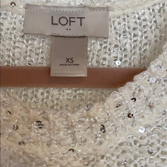 LOFT white knit long waist sweater with sequins - Picture 2 of 4